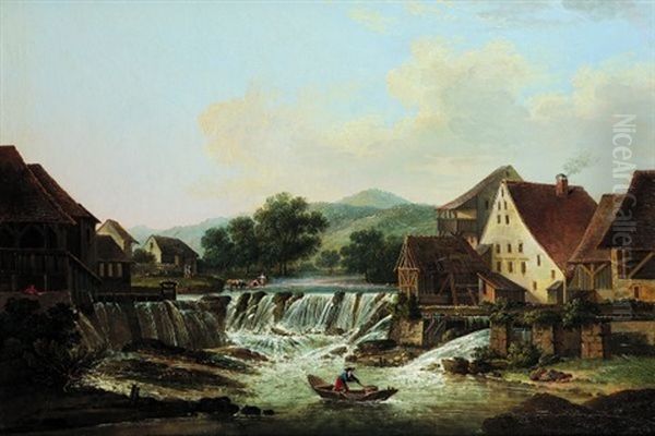 Vue D'un Village Avec Une Cascade Oil Painting by Jean Baptiste Charles Claudot