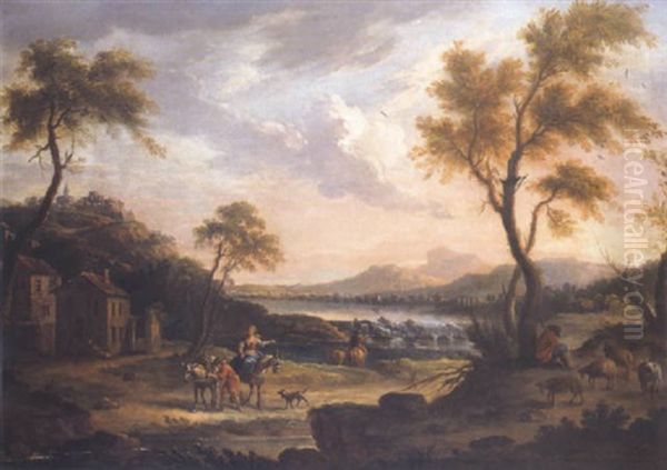 Paysage Au Troupeau Et Aux Arbres Oil Painting by Jean Baptiste Charles Claudot