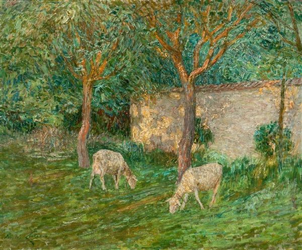 A Sunny Orchard With Sheep Oil Painting by Emile Claus