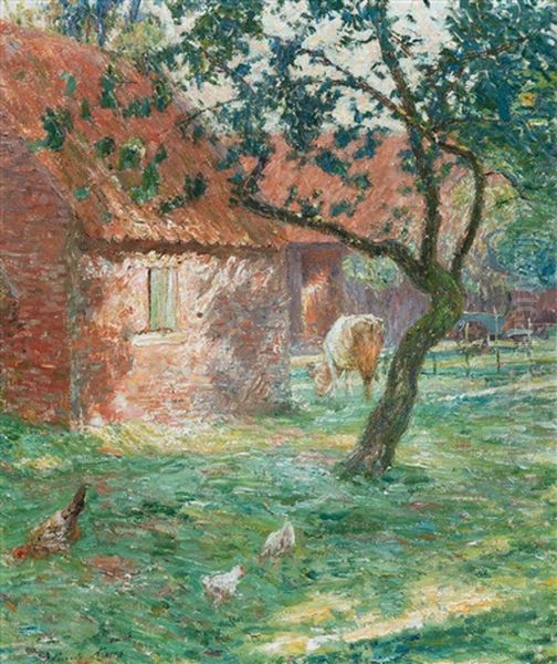 Farmyard Oil Painting by Emile Claus