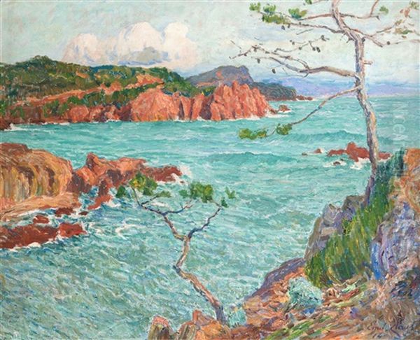 Seascape At The Cote D'azur - Les Trayas (1914) Oil Painting by Emile Claus