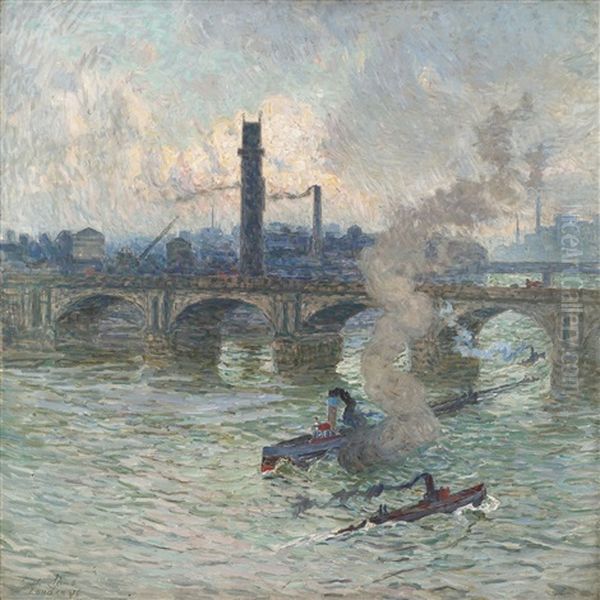 Brume, Vapeur Et Fumee Sur La Tamise Oil Painting by Emile Claus