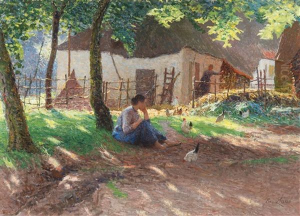 Neerhof - The Farmyard Oil Painting by Emile Claus