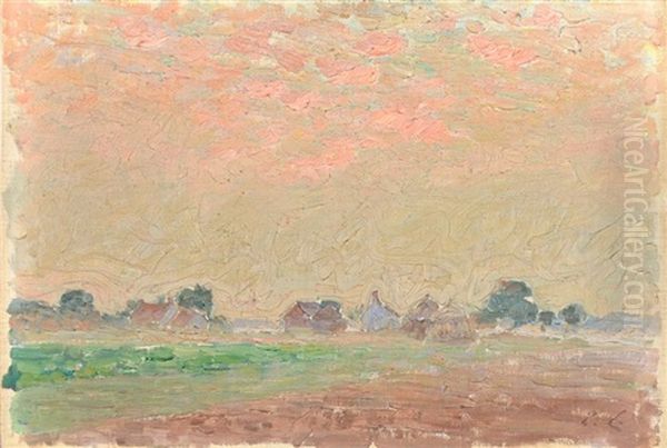 Prairie Aux Meules Et Maisons Oil Painting by Emile Claus