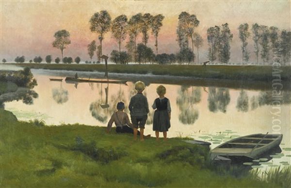 Le Bateau Qui Passe Oil Painting by Emile Claus