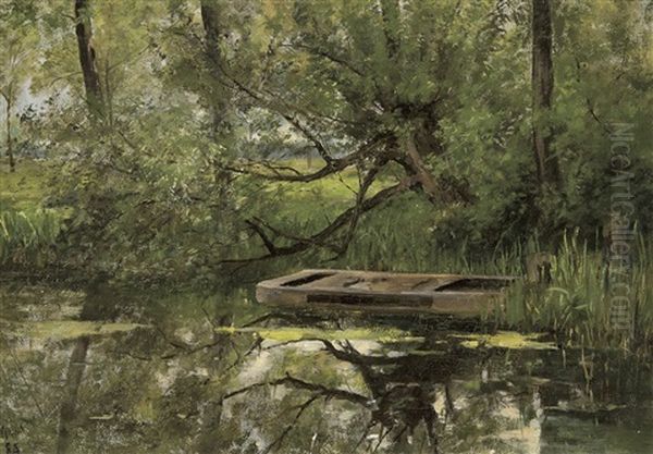 Barque Sur Une Riviere Oil Painting by Emile Claus