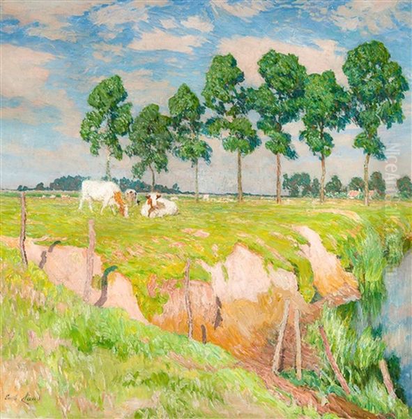 La Berge Rongee Oil Painting by Emile Claus