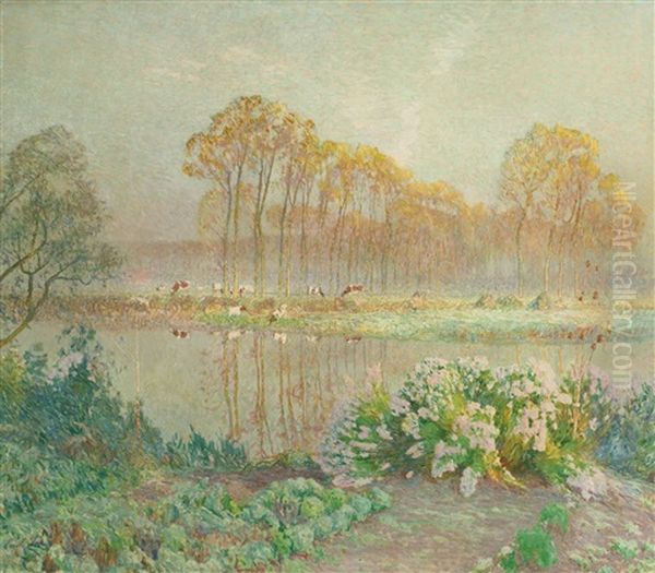 Landscape With Pond And Blooms Oil Painting by Emile Claus