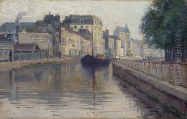 Au Bord De La Lys, Bruges Oil Painting by Emile Claus