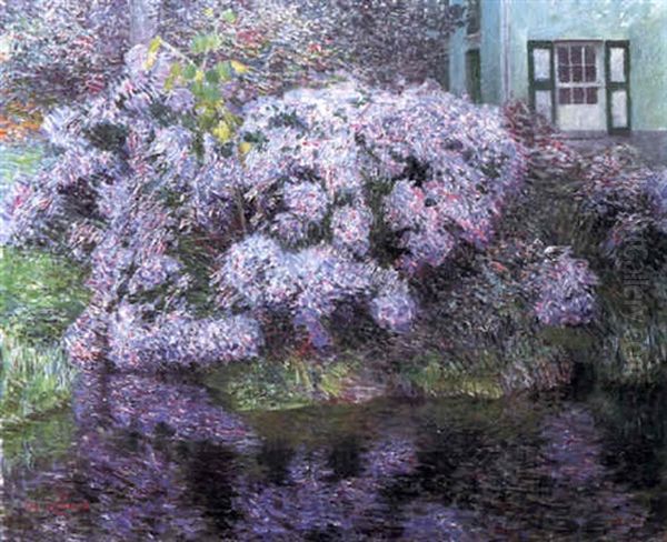 Hydrangeas On The Banks Of The River Lys Oil Painting by Emile Claus