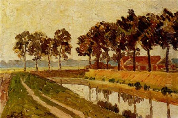 Trees Along A Canal Oil Painting by Emile Claus