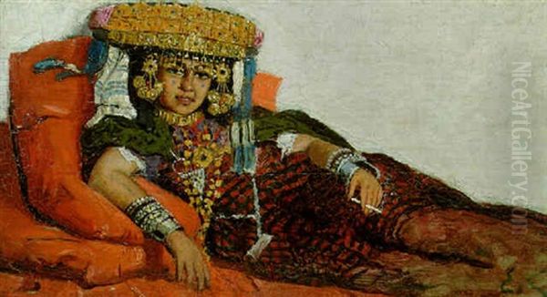 An Oriental Woman Reclining Oil Painting by Emile Claus