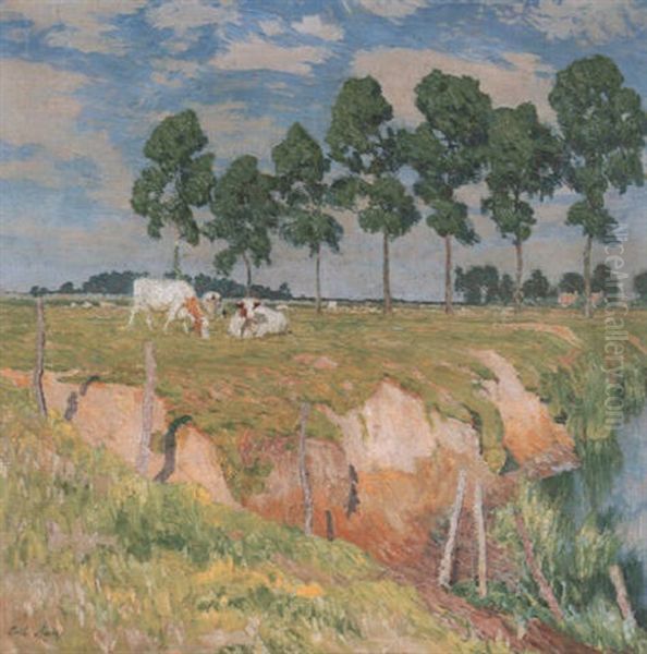 La Berge Rangee (juillet) Oil Painting by Emile Claus