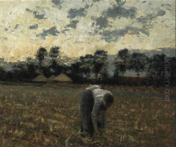 Avondschemering In Vlaanderen Of De Korenleester Oil Painting by Emile Claus