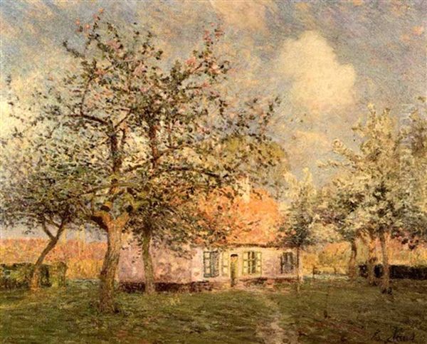 Cottage Among Apple Trees In Blossom Oil Painting by Emile Claus