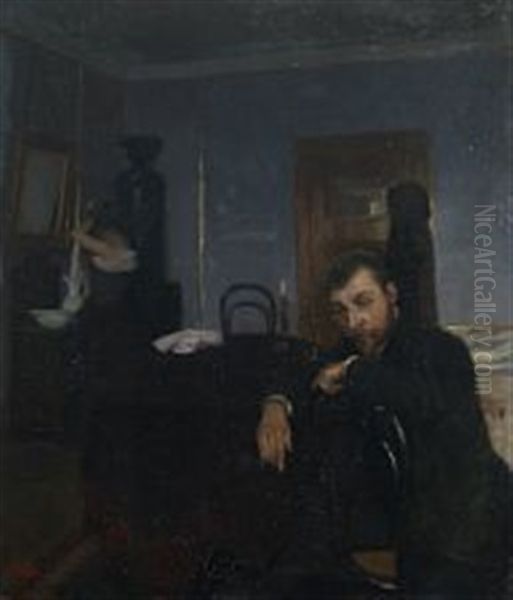 Portait Of The Danish Artist P.s. Kroyer And A Female Model Oil Painting by Christian Valdemar Clausen