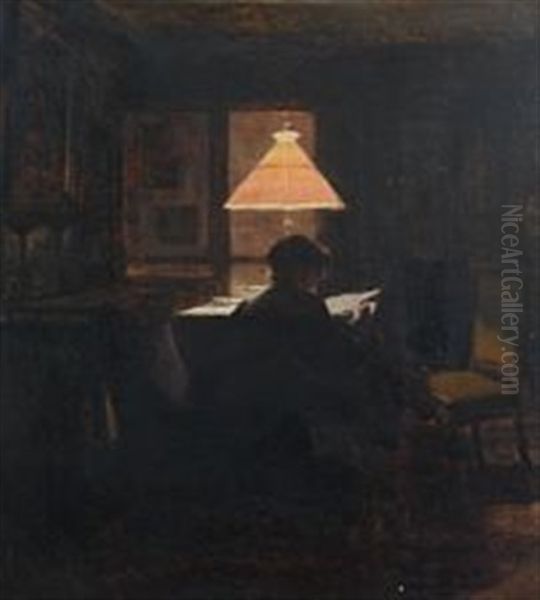 Interior With A Woman Oil Painting by Christian Valdemar Clausen