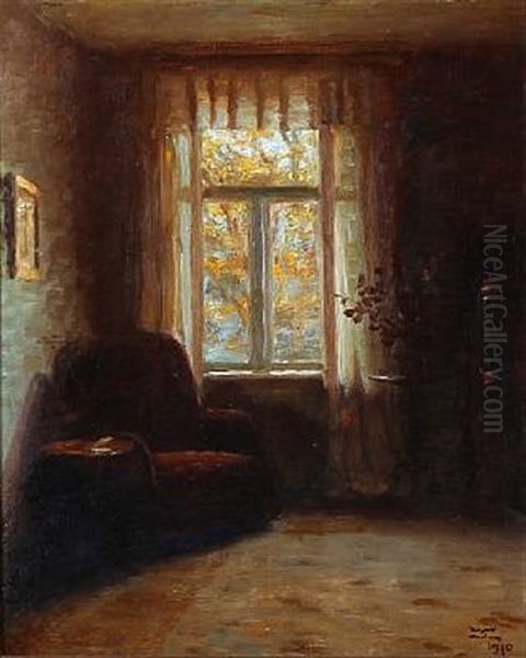 Interior With A Window Oil Painting by Christian Valdemar Clausen