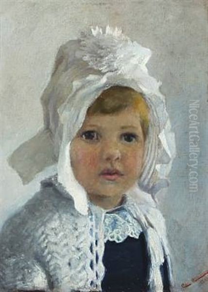 Blond Haired Girl In A Bonnet Oil Painting by Christian Valdemar Clausen