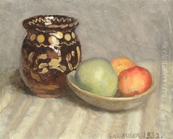 Still Life Of Fruit And A Vase Oil Painting by Sir George Clausen