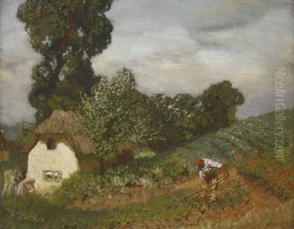 The Cottage Garden Oil Painting by Sir George Clausen