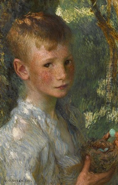 The Bird's Nest Oil Painting by Sir George Clausen