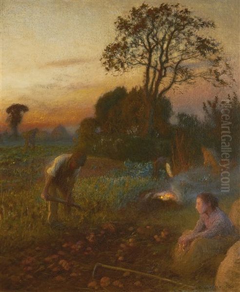 The Potato Patch: October Twilight Oil Painting by Sir George Clausen