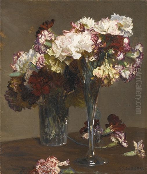 Still Life Of Carnations Oil Painting by Sir George Clausen