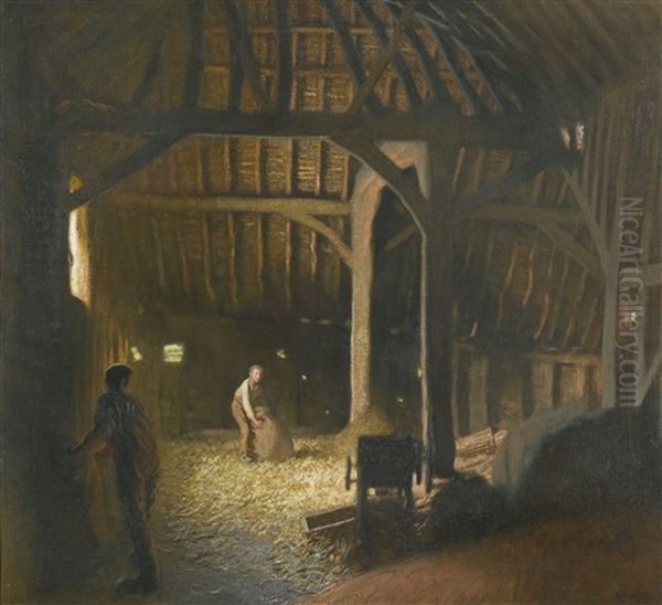 The Barn At Deers Farm Oil Painting by Sir George Clausen