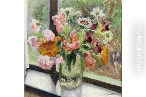 Flower On A Sunny Window Oil Painting by Sir George Clausen