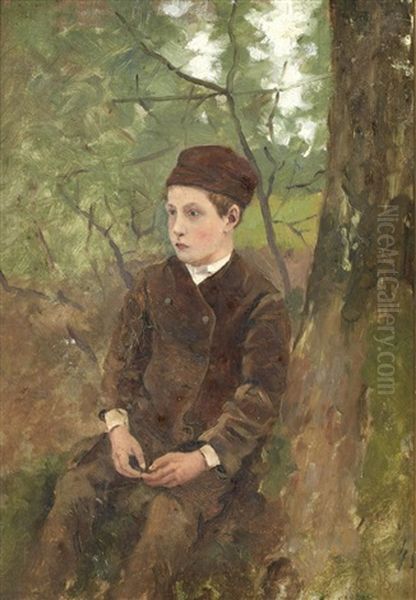 Portrait De Jeune Garcon Assis (+ Patsage, Verso) by Sir George Clausen