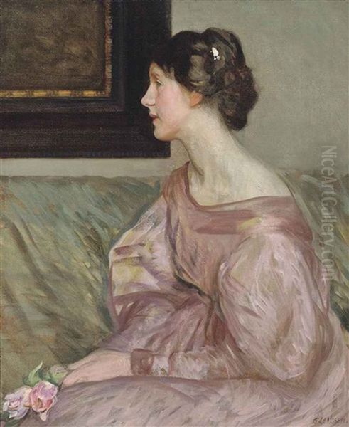 The Pink Rose Oil Painting by Sir George Clausen