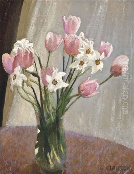 Tulips And Narcissi Oil Painting by Sir George Clausen