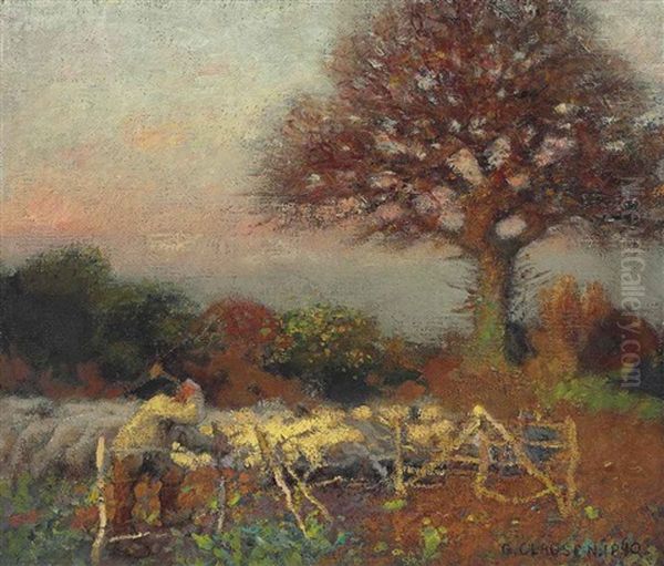 Sheepfold At Early Morning Oil Painting by Sir George Clausen