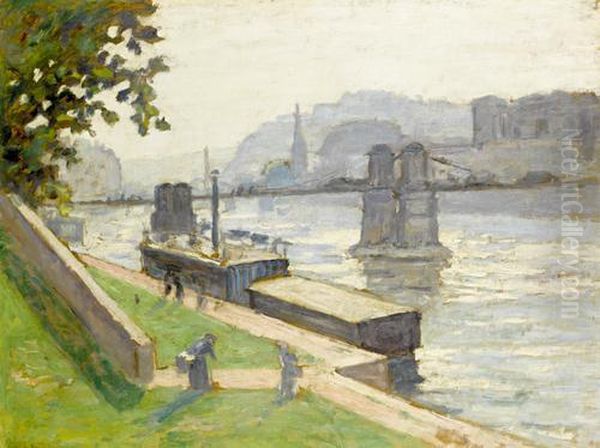 La Saone A Lyon Oil Painting by Albert Andre