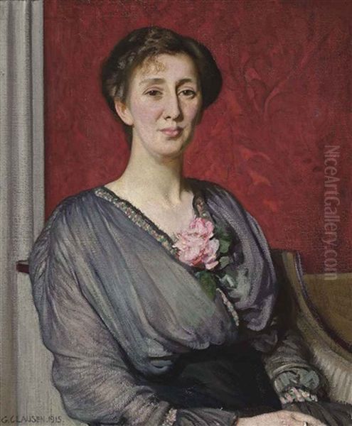 Portrait Of Mrs Heaton, Seated Half-length Oil Painting by Sir George Clausen