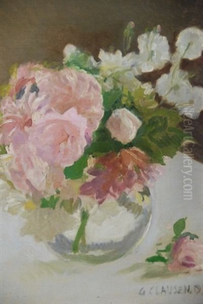 Floral Still Life In Glass Vase Oil Painting by Sir George Clausen