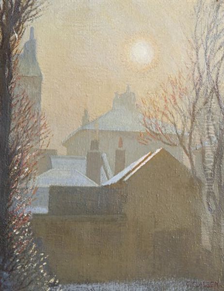 A Winter Morning In London Oil Painting by Sir George Clausen