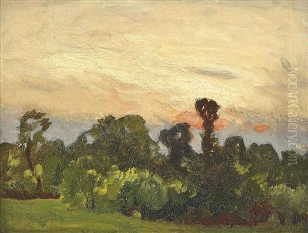 Wooded Landscape At Dusk Oil Painting by Sir George Clausen