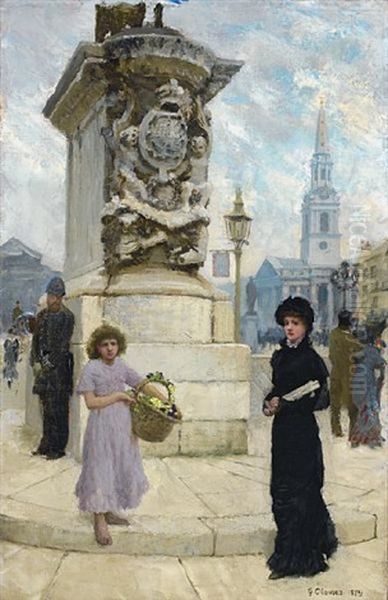 The Flower Seller, Trafalgar Square Oil Painting by Sir George Clausen