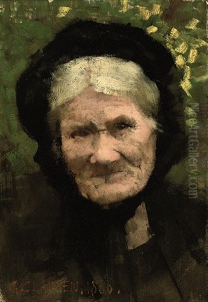 Portrait Of An Woman In A Black Headscarf Oil Painting by Sir George Clausen