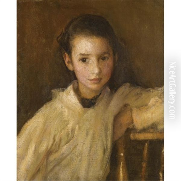 Portrait Of A Young Girl Oil Painting by Sir George Clausen