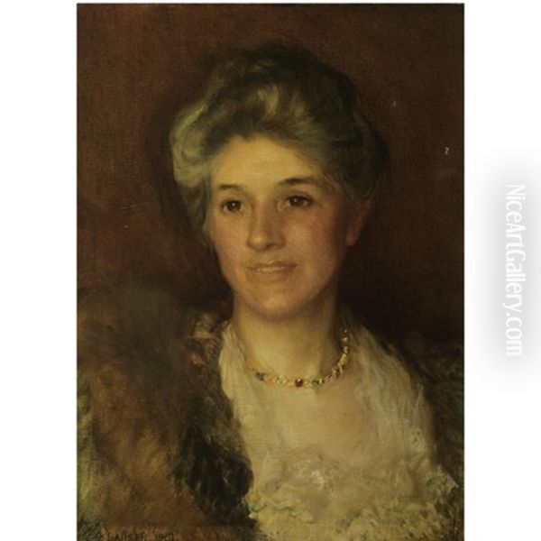 Portrait Of Mrs A. Leon Oil Painting by Sir George Clausen