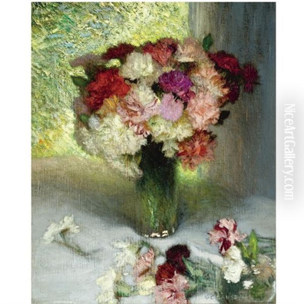 Carnations And Pinks Oil Painting by Sir George Clausen