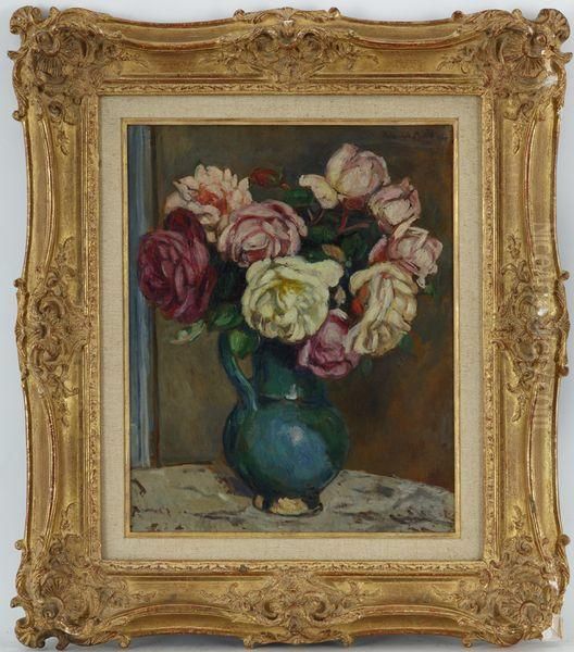 Bouquet De Roses Oil Painting by Albert Andre