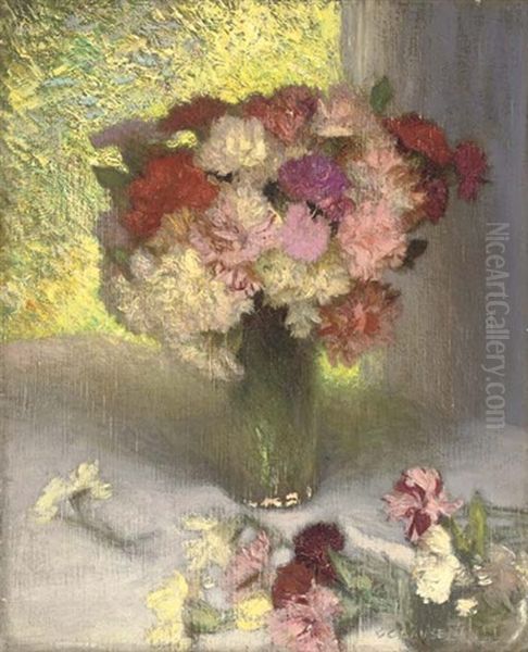 Carnations And Pinks Oil Painting by Sir George Clausen