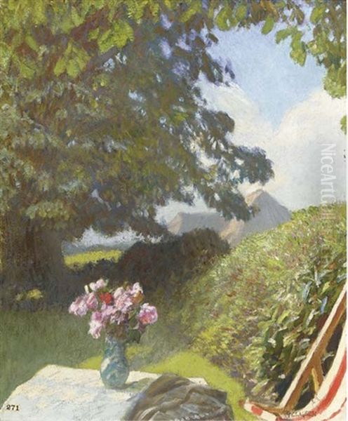 Still Life In A Landscape Oil Painting by Sir George Clausen