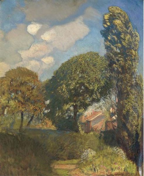 At The Edge Of The Farm Oil Painting by Sir George Clausen