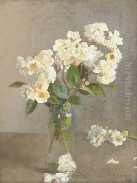 Little White Roses Oil Painting by Sir George Clausen