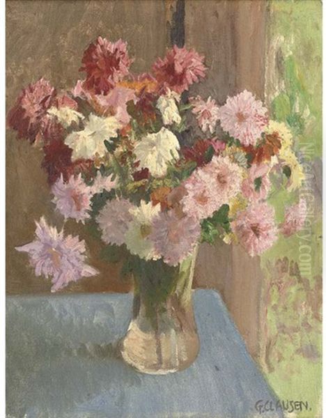 Chrysanthemums Oil Painting by Sir George Clausen